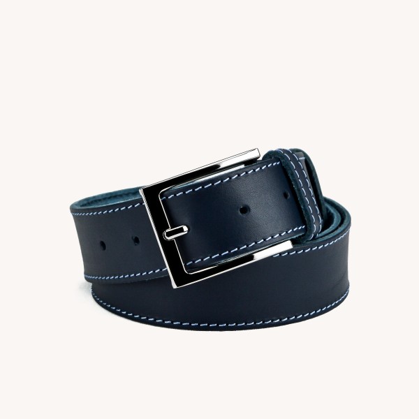 Cintura con cuciture in vero cuoio colore blu - Veryposh