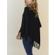 Poncho con frange colore nero-1