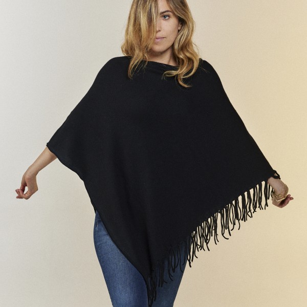 Poncho con frange colore nero  - 2