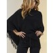 Poncho con frange colore nero-3